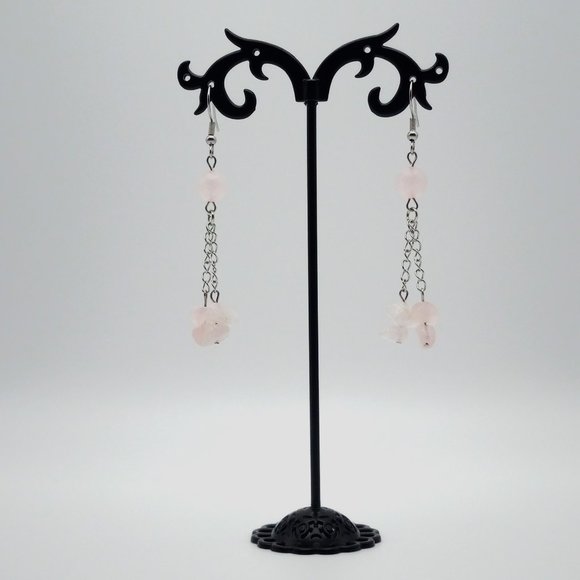 Rose Quartz Gemstone Chakra Healing Earrings Valentine's Day Handmade Jewelry - Picture 6 of 10